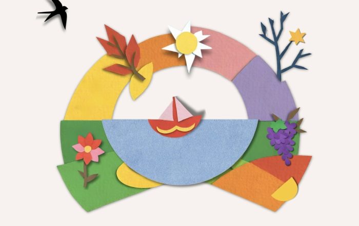 Αφίσα της διαδραστικής θεατρικής παράστασης «Στου Χρόνου τα Γυρίσματα» στο Καλειδοσκόπιο Ελευσίνας για παιδιά 2,5–8 ετών.